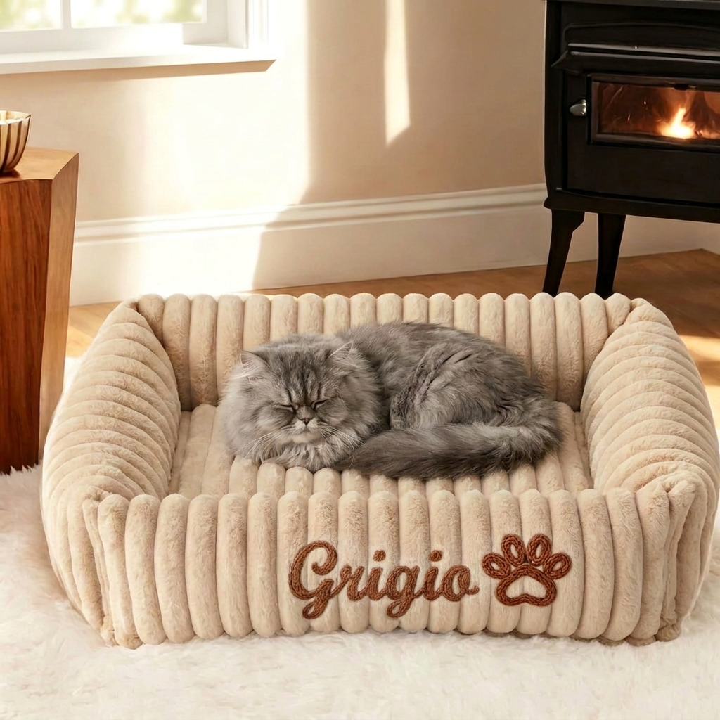 Personalisiertes, flauschiges Wolken-Katzenbett mit weicher Umrandung