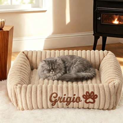 Personalisiertes, flauschiges Wolken-Katzenbett mit weicher Umrandung