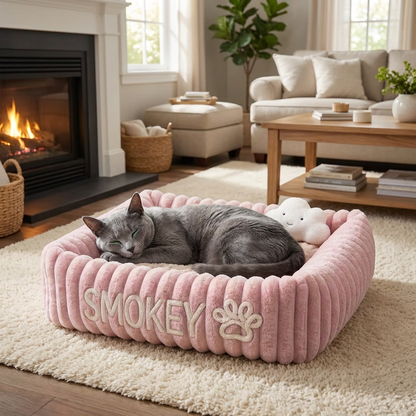 Personalisiertes, flauschiges Wolken-Katzenbett mit weicher Umrandung