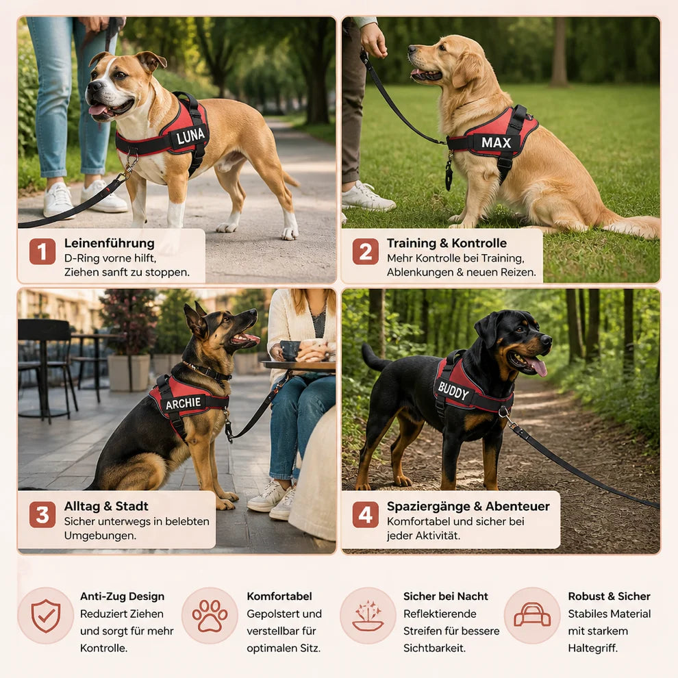 Personalisiertes Anti-Zug-Hundegeschirr mit vorderem D-Ring – zur Entlastung von Nacken und Schultern entwickelt