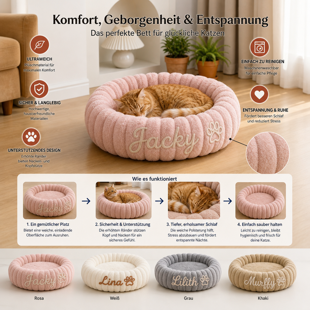 Personalisiertes Rundes flauschiges Katzenbett