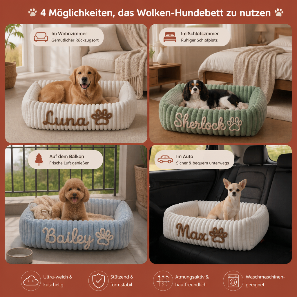 Personalisiertes, flauschiges Wolken-Hundebett mit weicher Umrandung