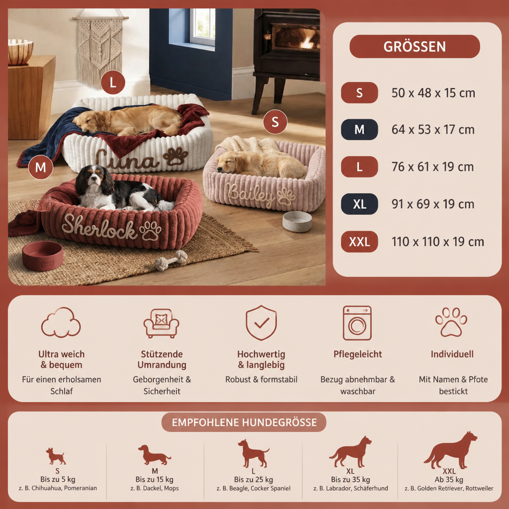 Personalisiertes, flauschiges Wolken-Hundebett mit weicher Umrandung