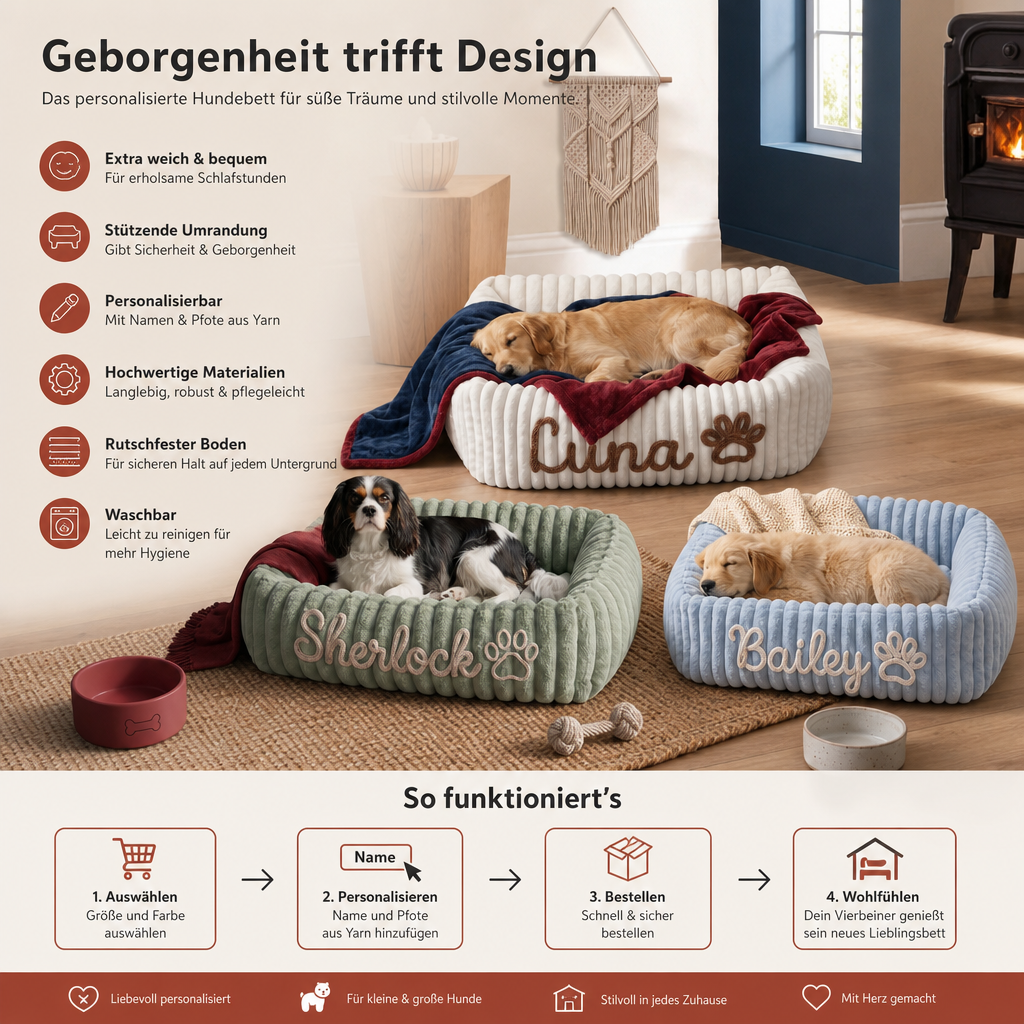 Personalisiertes, flauschiges Wolken-Hundebett mit weicher Umrandung