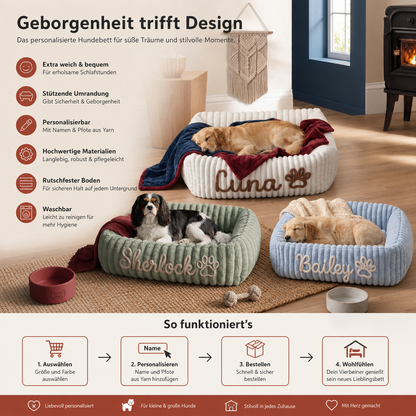Personalisiertes, flauschiges Wolken-Hundebett mit weicher Umrandung