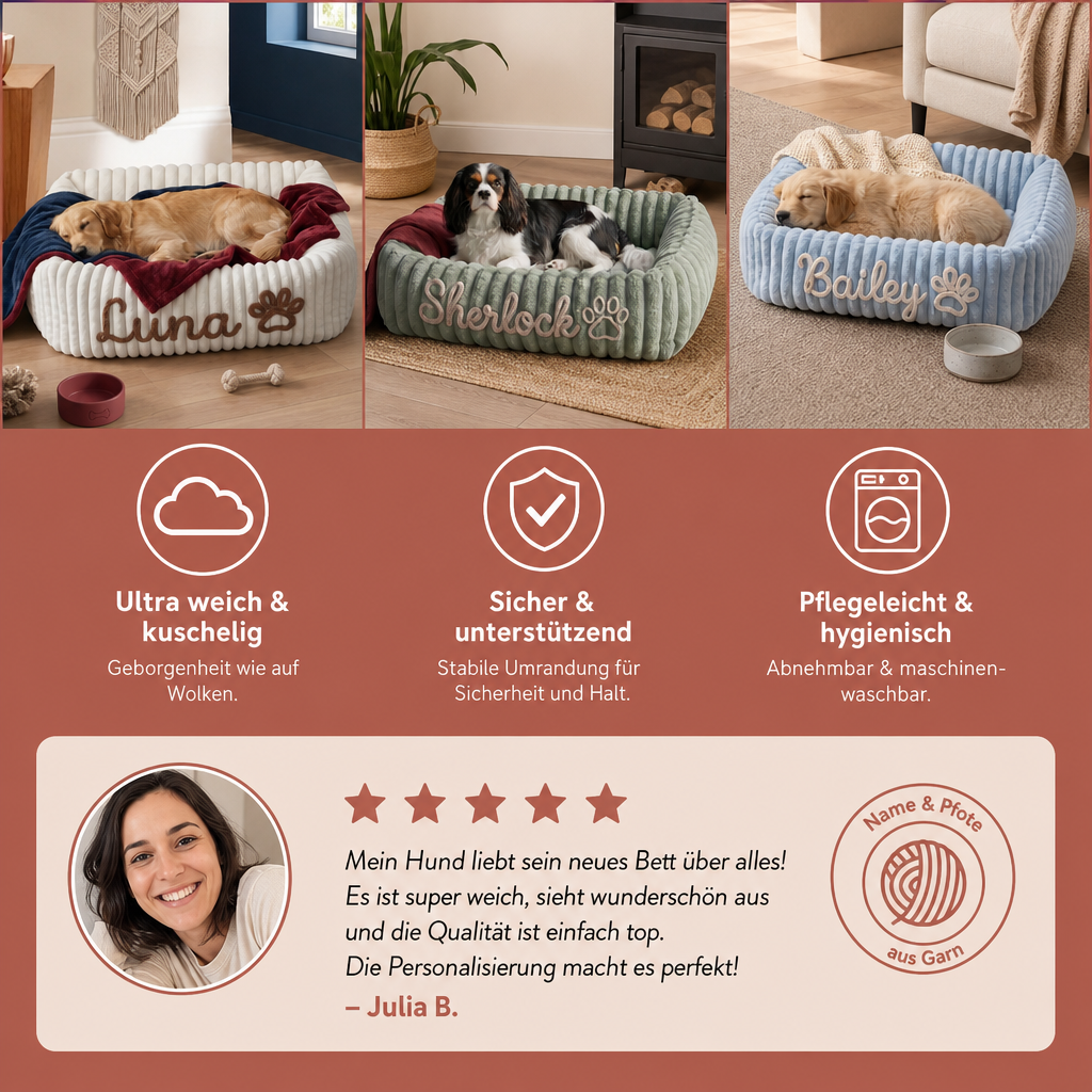 Personalisiertes, flauschiges Wolken-Hundebett mit weicher Umrandung