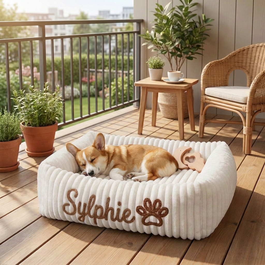Personalisiertes, flauschiges Wolken-Hundebett mit weicher Umrandung