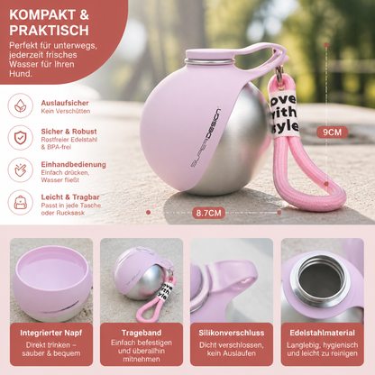 2-in-1 Reise-Trinkflasche für Hunde – Auslaufsichere Edelstahl-Wasserflasche mit Silikonnapf