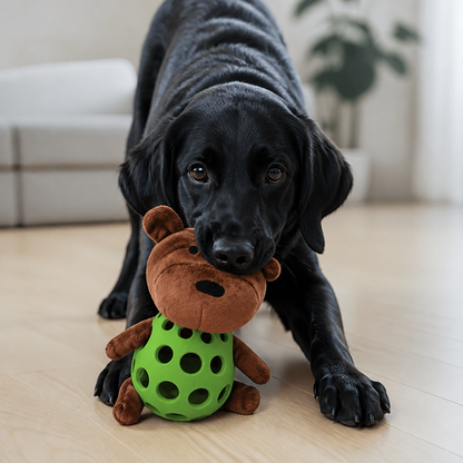 2-in-1-Bären-Hundespielzeug – Quietschendes Plüschtier & Zahnpflege-Kauspielball