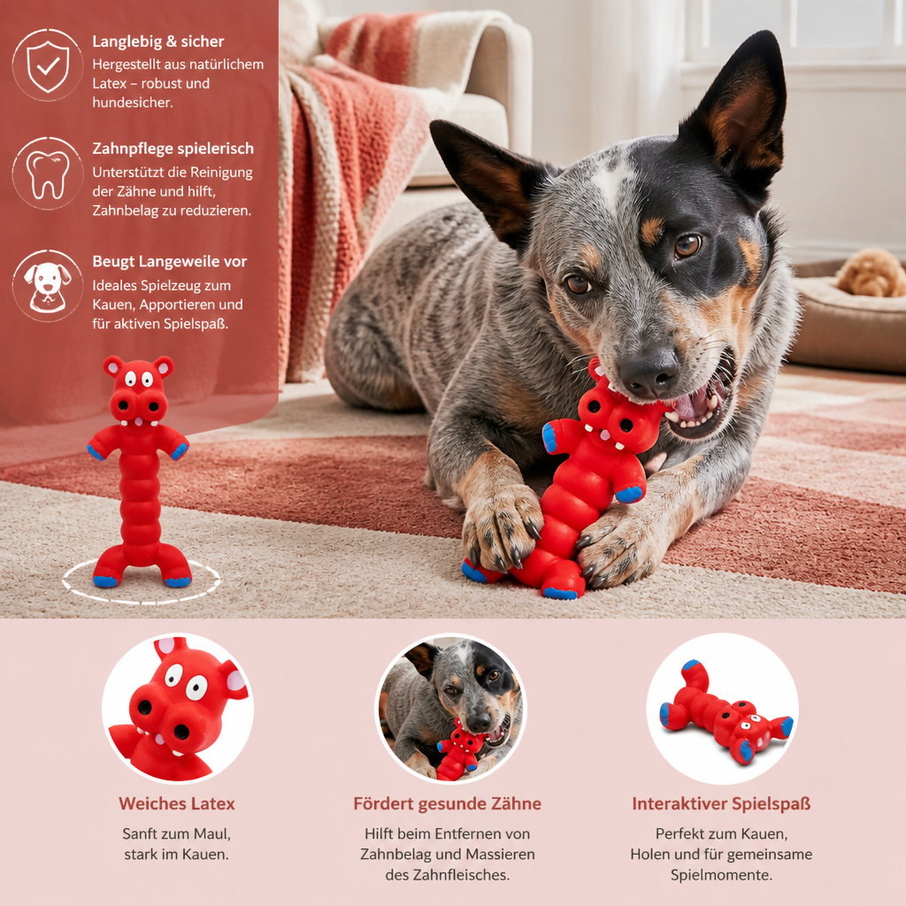 Robustes Hundekauspielzeug aus Naturlatex zur Zahnreinigung
