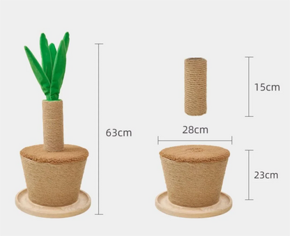 Katzenskratzbaum Pflanze – Kratzstamm mit Sisal und weichen Blättern, Katzenkratzmöbel für Zuhause