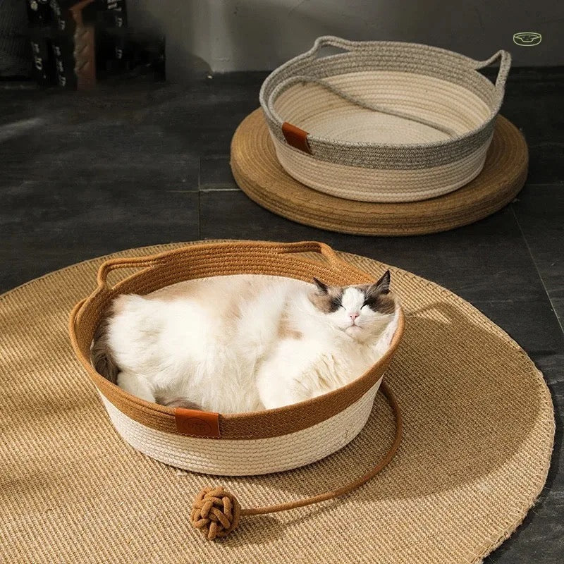 Katzenkörbchen aus handgewebtem Baumwollseil