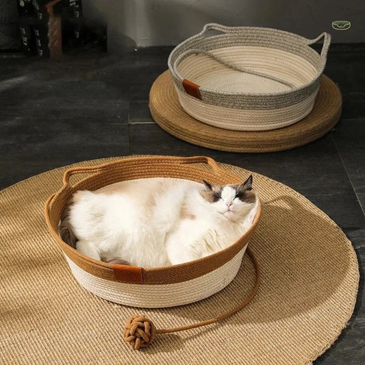 Katzenkörbchen aus handgewebtem Baumwollseil