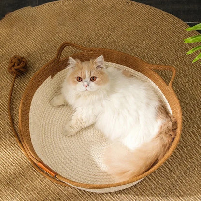 Katzenkörbchen aus handgewebtem Baumwollseil