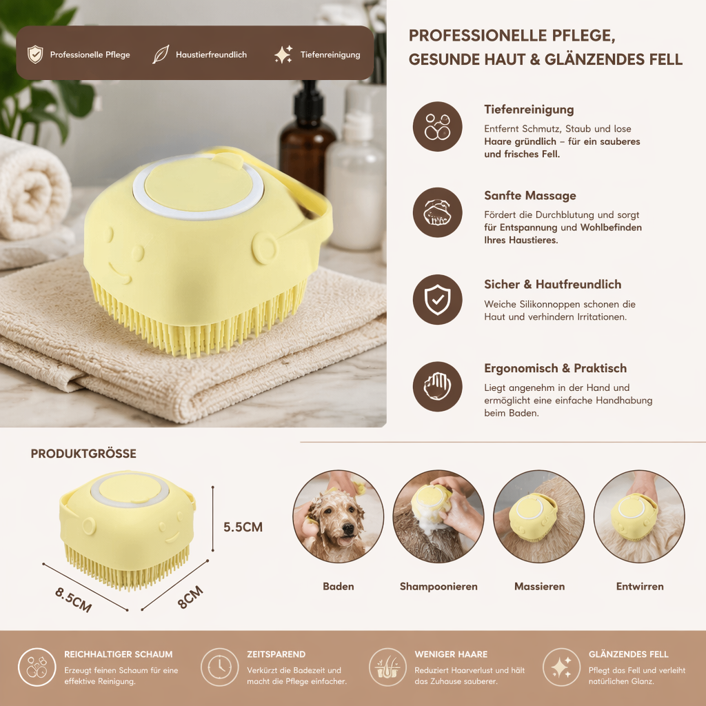 Praktische 2-in-1 Profi Hundebadebürste – Tiefenreinigung & Massage in einem Schritt
