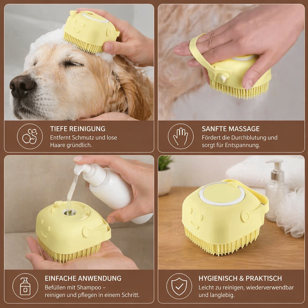 Praktische 2-in-1 Profi Hundebadebürste – Tiefenreinigung & Massage in einem Schritt