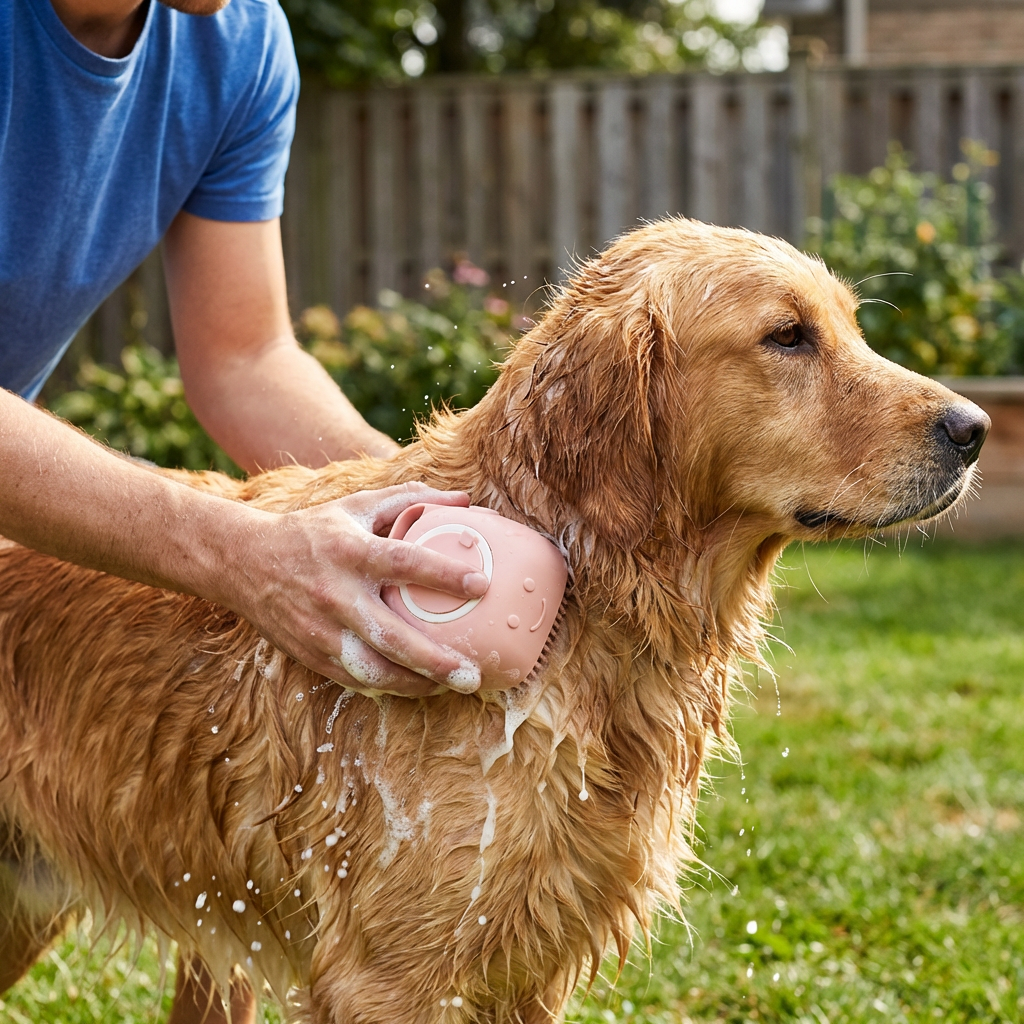 Praktische 2-in-1 Profi Hundebadebürste – Tiefenreinigung & Massage in einem Schritt