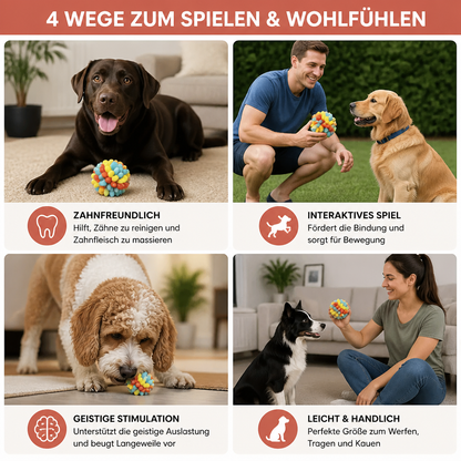 Bunter Hundekau-Ball mit Noppen