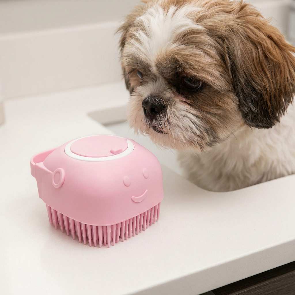 Praktische 2-in-1 Profi Hundebadebürste – Tiefenreinigung & Massage in einem Schritt