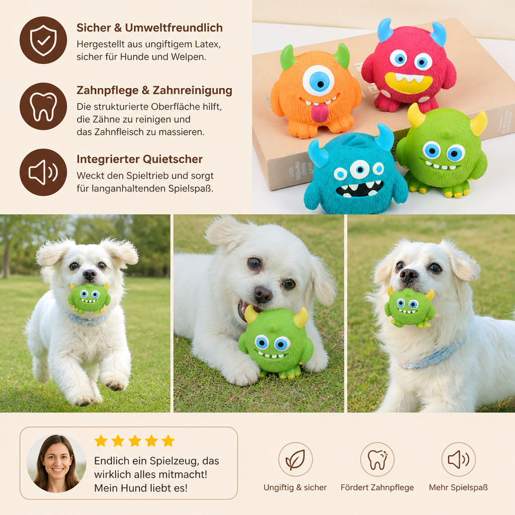 Robustes Umweltfreundliches Monster-Hundespielzeug aus Latex mit Quietscher und Zahnpflegefunktion