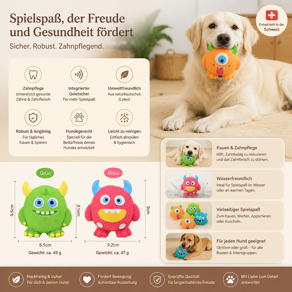 Robustes Umweltfreundliches Monster-Hundespielzeug aus Latex mit Quietscher und Zahnpflegefunktion