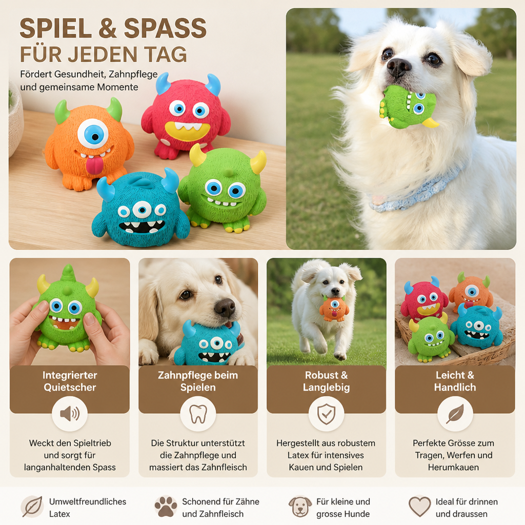 Robustes Umweltfreundliches Monster-Hundespielzeug aus Latex mit Quietscher und Zahnpflegefunktion