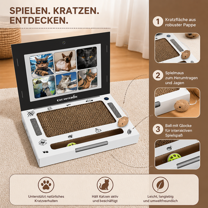 Laptop-Katzenkratzer aus Pappe & interaktives Spielzeug