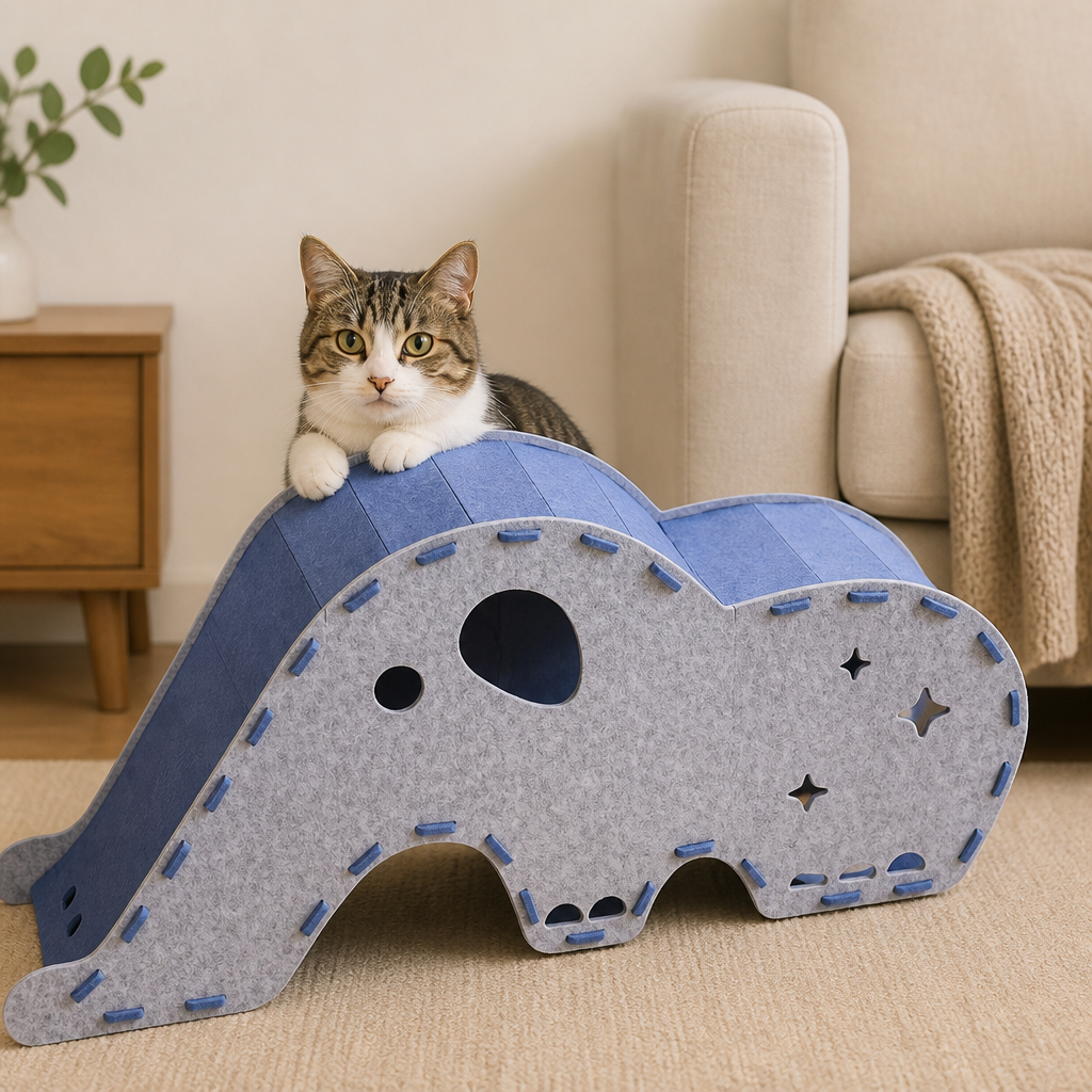Elefantenförmiger Katzen-Spieltunnel aus Filz & gemütliches Bett – Faltbares und verbindbares Design