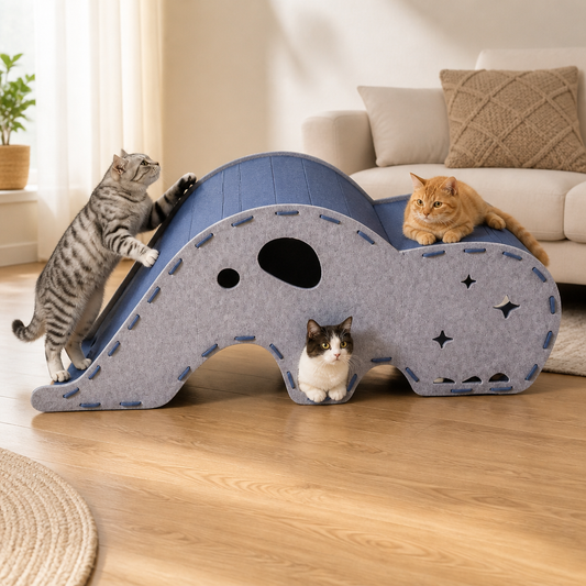 Elefantenförmiger Katzen-Spieltunnel aus Filz & gemütliches Bett – Faltbares und verbindbares Design