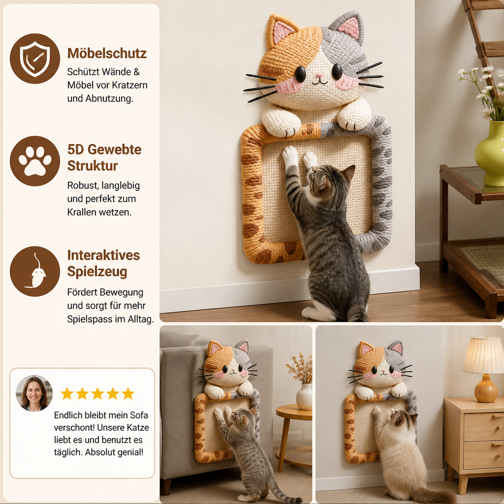 2-in-1 Gewebte selbstklebende Katzen-Kratzmatte & Möbelschutz mit interaktivem Spielzeug
