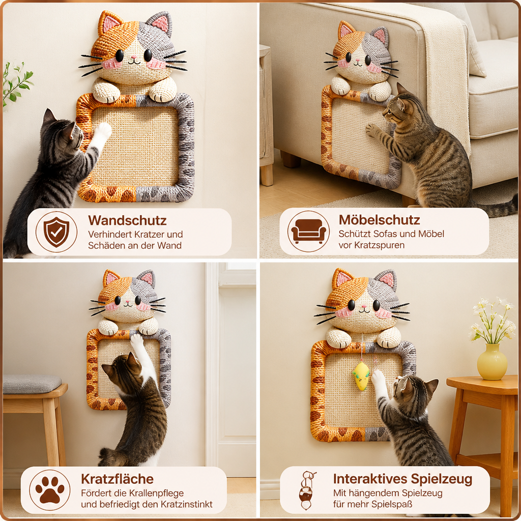 2-in-1 Gewebte selbstklebende Katzen-Kratzmatte & Möbelschutz mit interaktivem Spielzeug