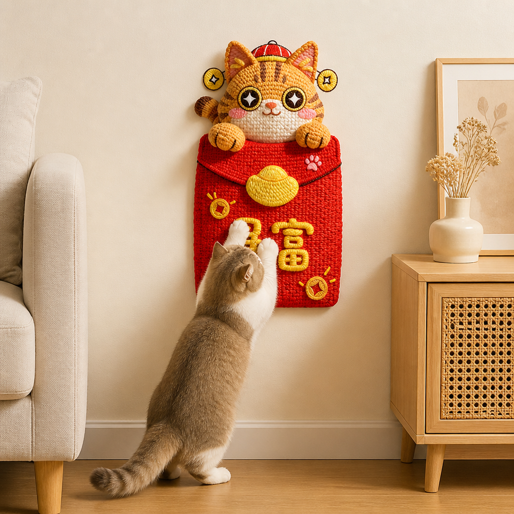2-in-1 Gewebte selbstklebende Katzen-Kratzmatte & Möbelschutz mit interaktivem Spielzeug