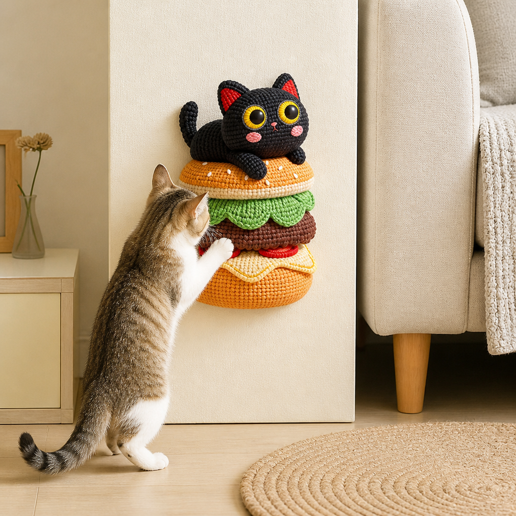 2-in-1 Gewebte selbstklebende Katzen-Kratzmatte & Möbelschutz mit interaktivem Spielzeug