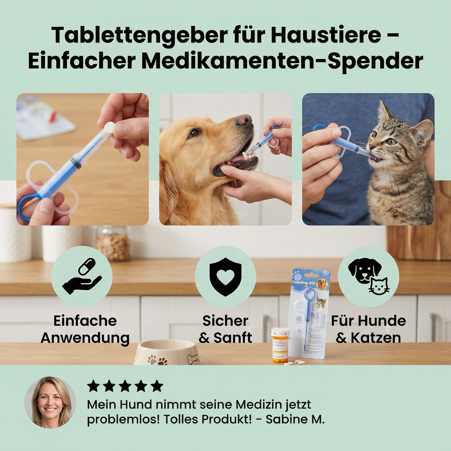 Tablettengeber für Haustiere – Einfacher Medikamenten-Spender für Hunde & Katzen