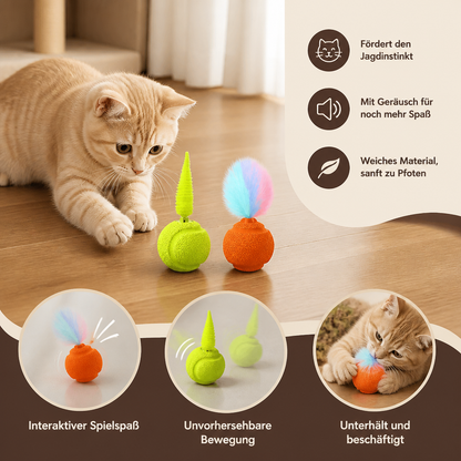 2er-Pack interaktive Katzenbälle – Plüschfeder-Schwanz und Quietschgeräusch