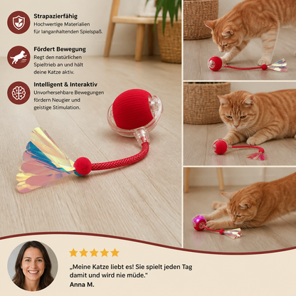 Verbesserter „Smart Rolling Cat Ball“ – strapazierfähiges interaktives Spielzeug mit Netzschwanz