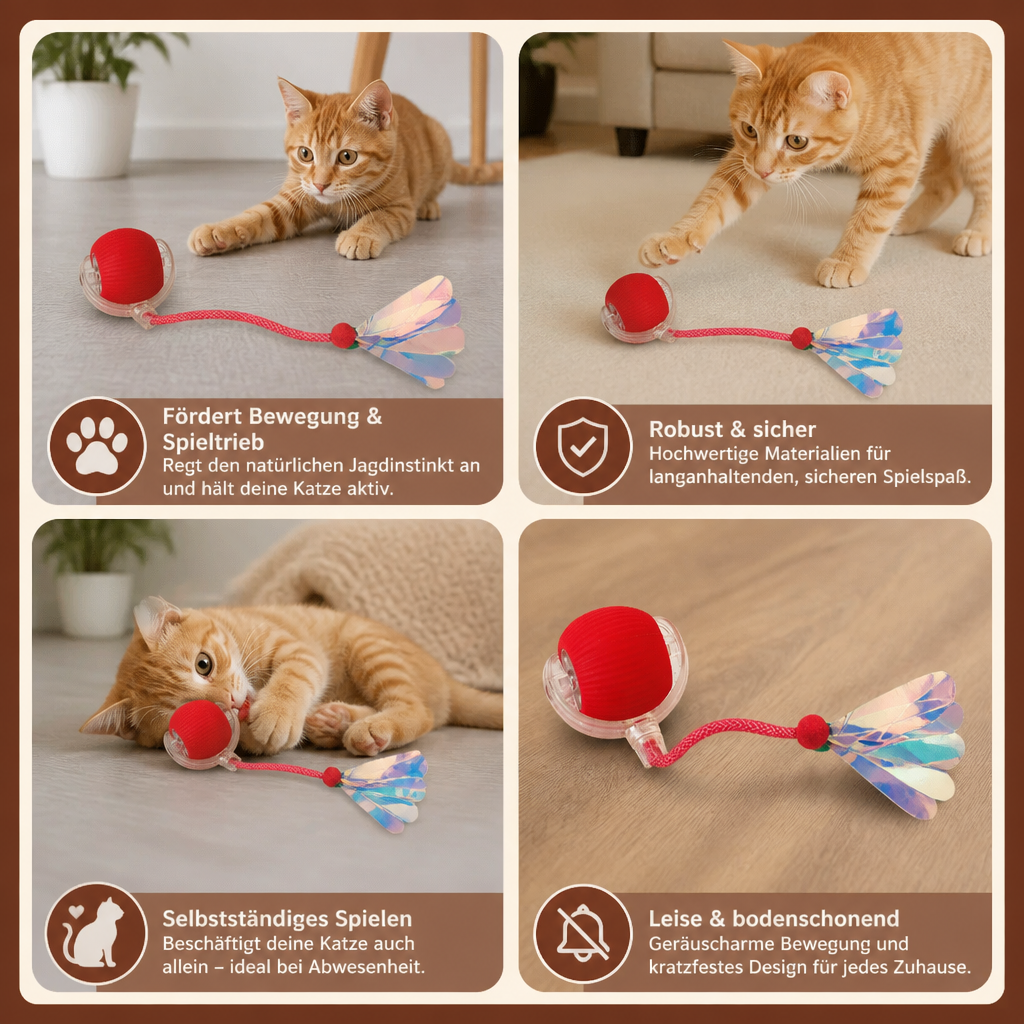 Verbesserter „Smart Rolling Cat Ball“ – strapazierfähiges interaktives Spielzeug mit Netzschwanz