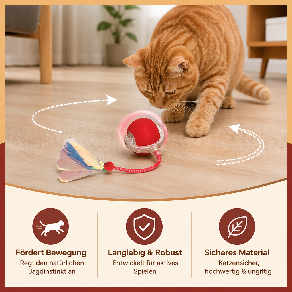 Verbesserter „Smart Rolling Cat Ball“ – strapazierfähiges interaktives Spielzeug mit Netzschwanz