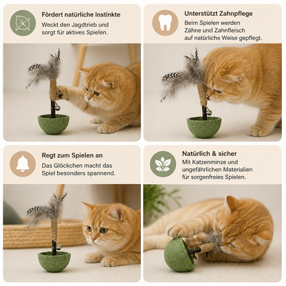 Zahnpflegendes Katzenminze-Tumbler-Katzenspielzeug – Interaktiver Feder-Teaser mit Glöckchen