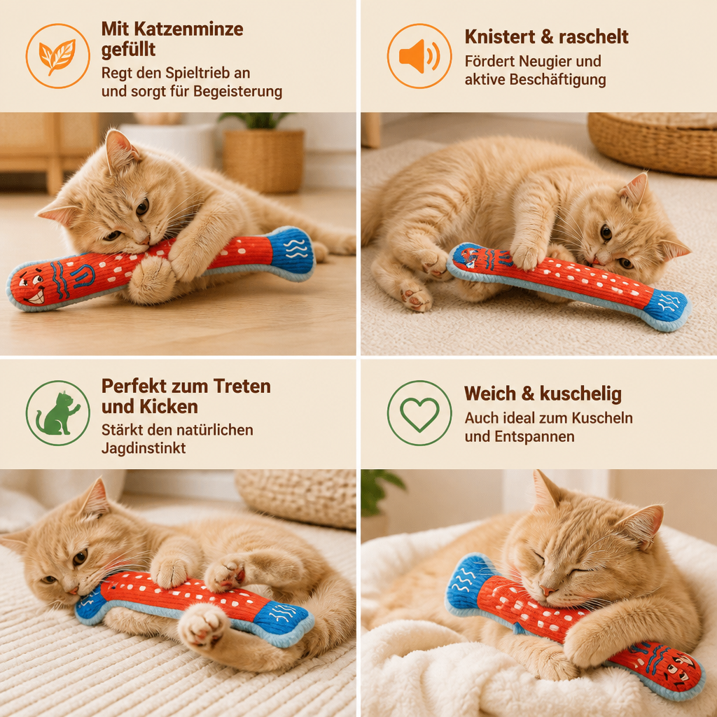 Katzenminze-Knistern-Kicker-Spielzeug – Plüsch-Katzenspielzeug zum Treten und Kuscheln