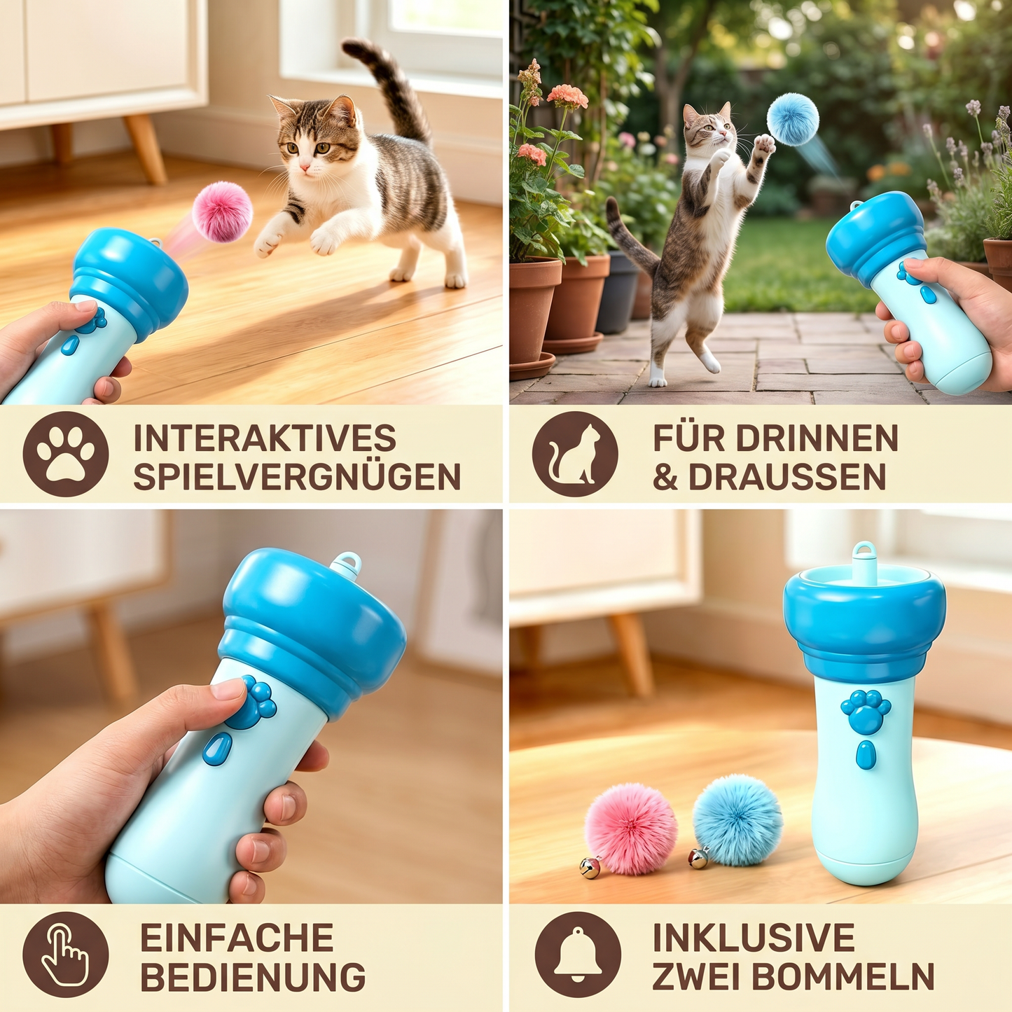 Interaktiver Pompon-Werfer „Tod“ für Katzen