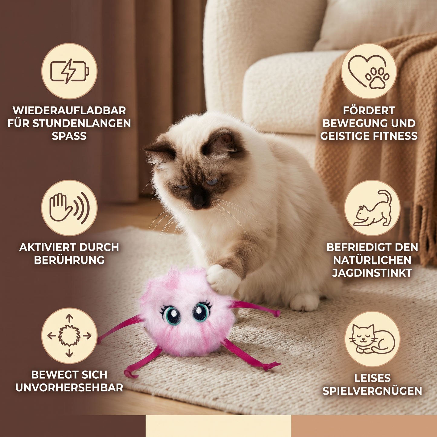 Niedliches interaktives Plüsch-Rollspielzeug für Katzen