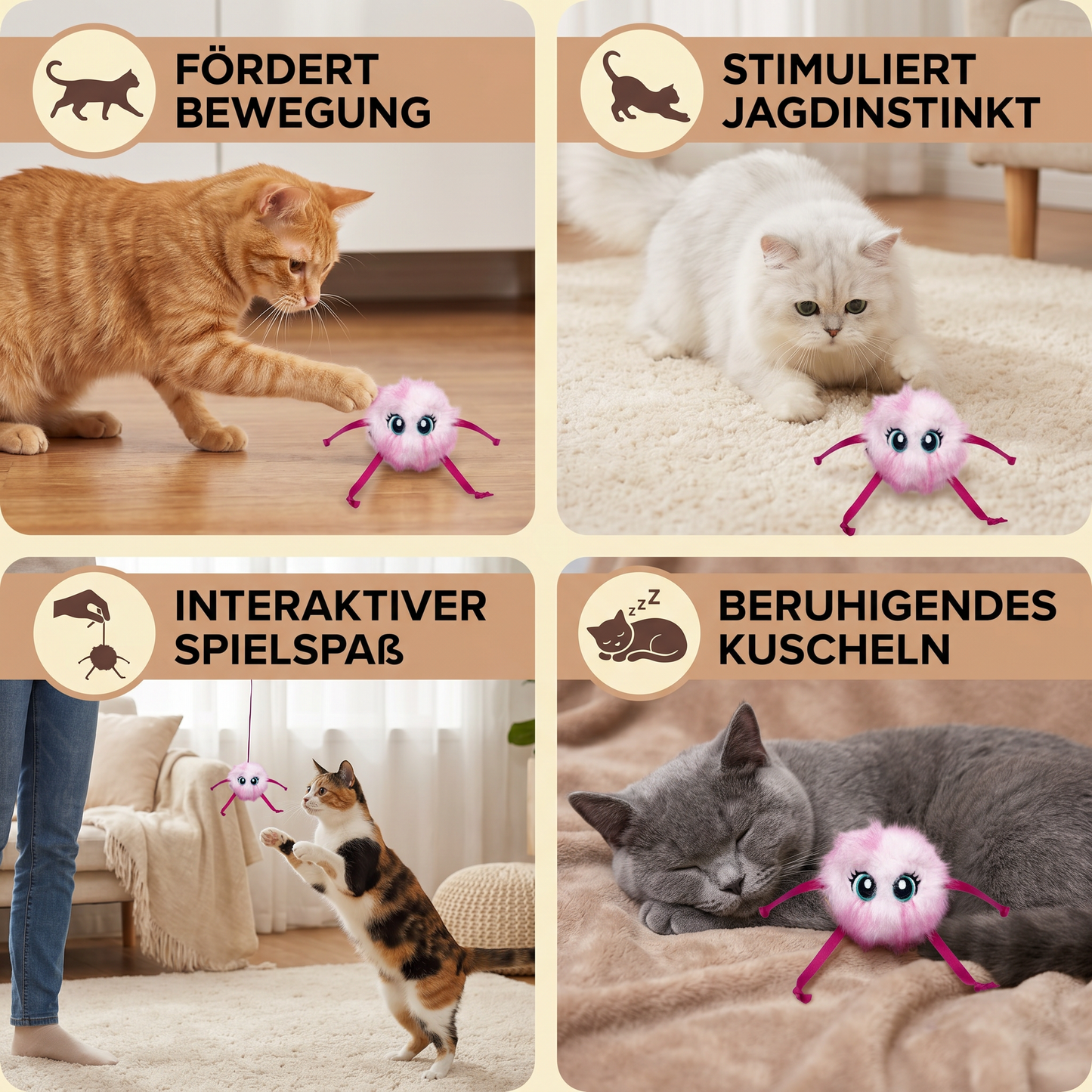 Niedliches interaktives Plüsch-Rollspielzeug für Katzen
