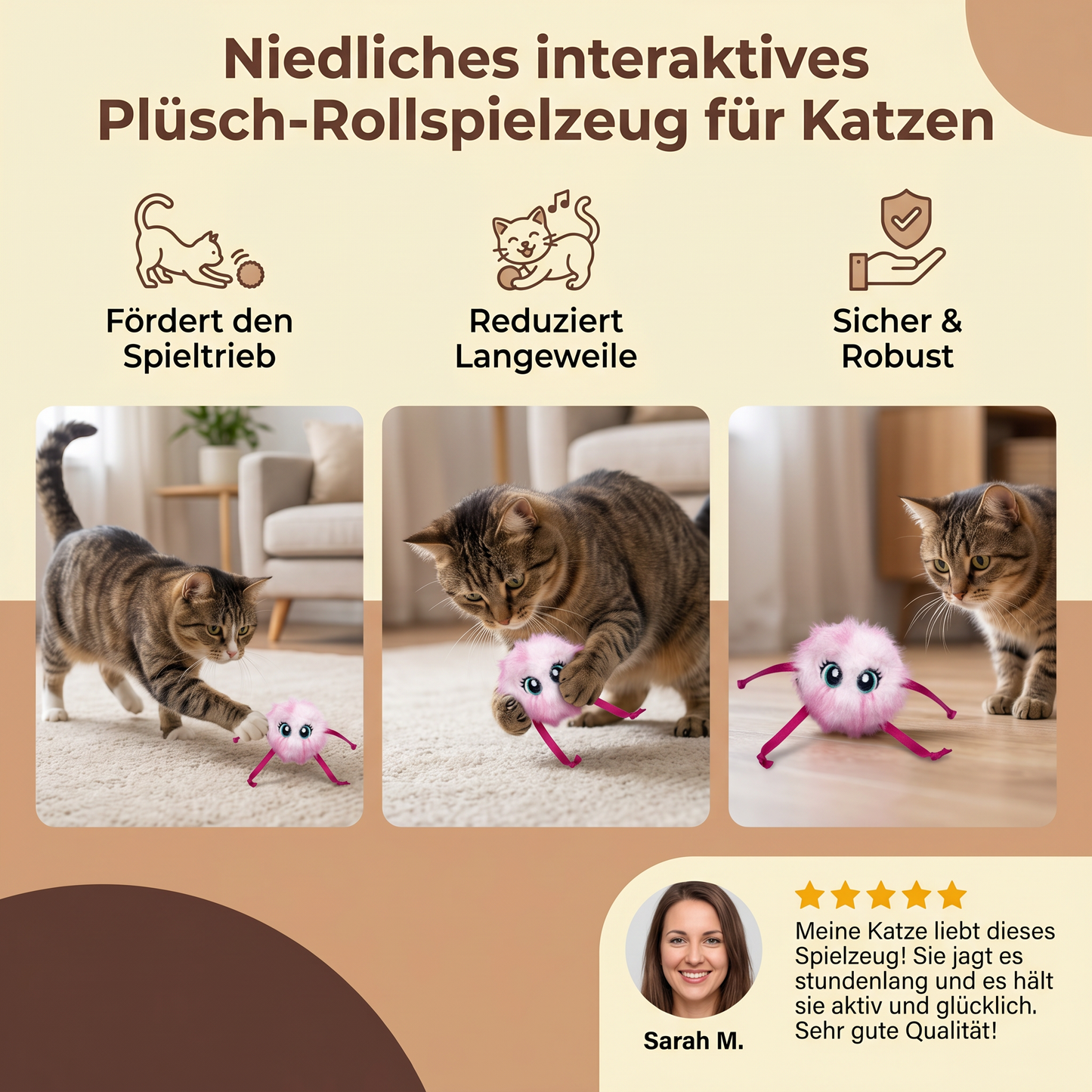 Niedliches interaktives Plüsch-Rollspielzeug für Katzen