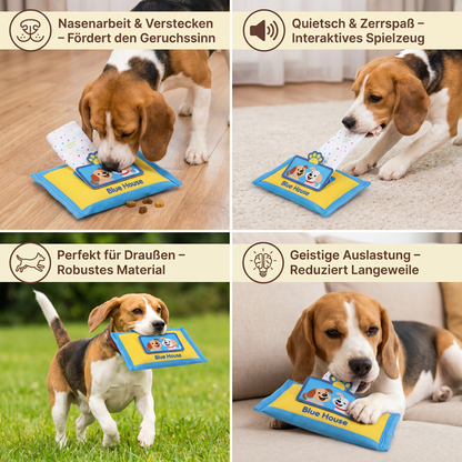 Langlebiges Schnüffelspielzeug für Hunde im Tuchbox Design – Mit Versteckfach & Quietschfunktion
