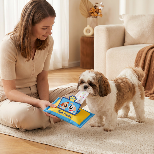 Langlebiges Schnüffelspielzeug für Hunde im Tuchbox Design – Mit Versteckfach & Quietschfunktion