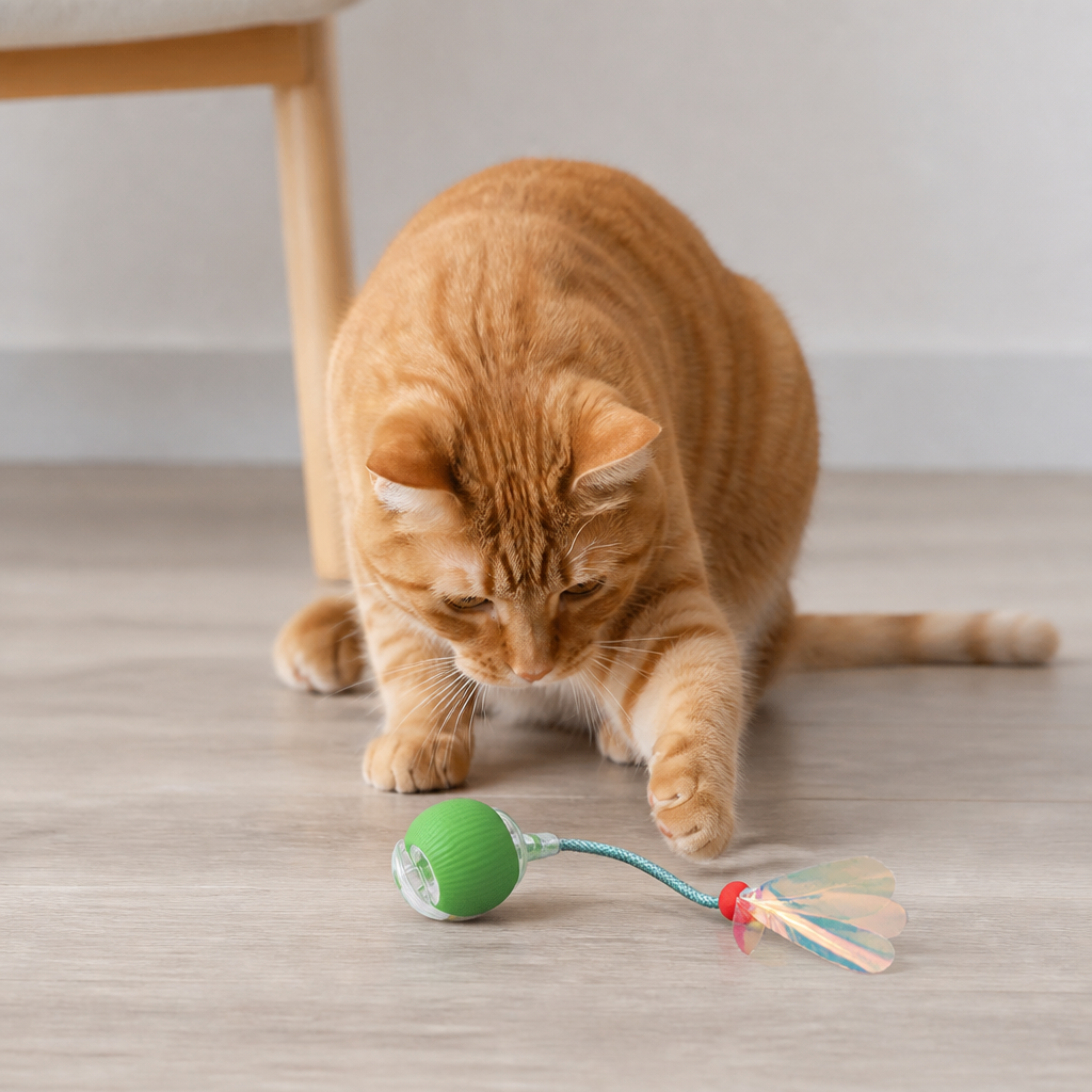 Verbesserter „Smart Rolling Cat Ball“ – strapazierfähiges interaktives Spielzeug mit Netzschwanz
