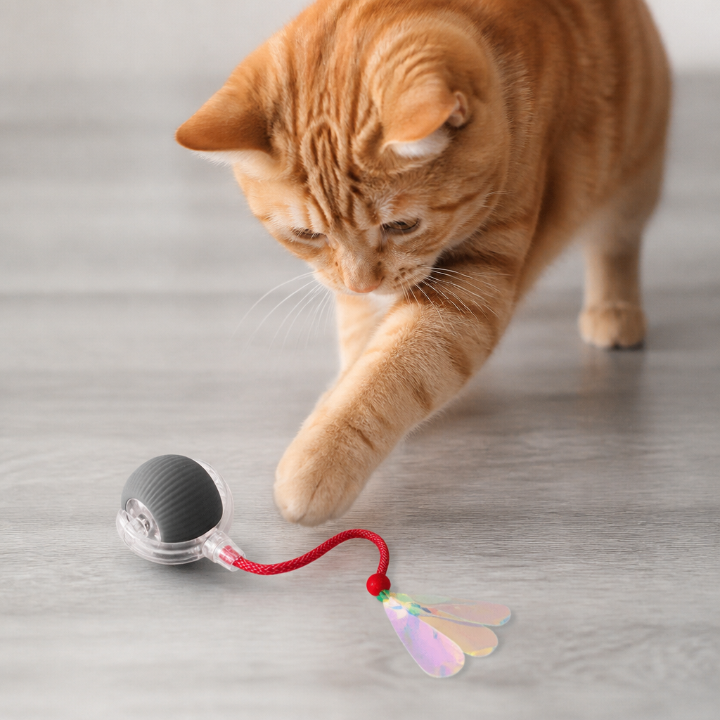 Verbesserter „Smart Rolling Cat Ball“ – strapazierfähiges interaktives Spielzeug mit Netzschwanz