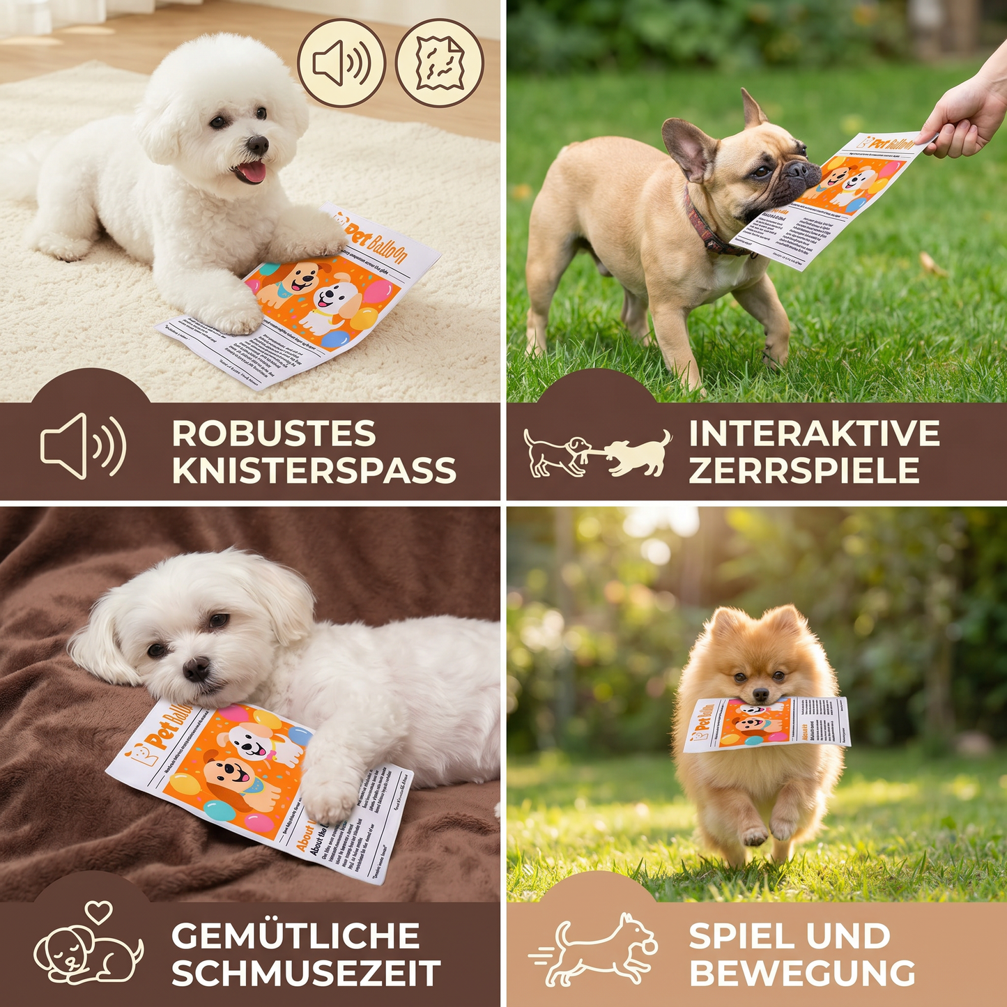 Robustes, interaktives Hundespielzeug aus knisternder Zeitung