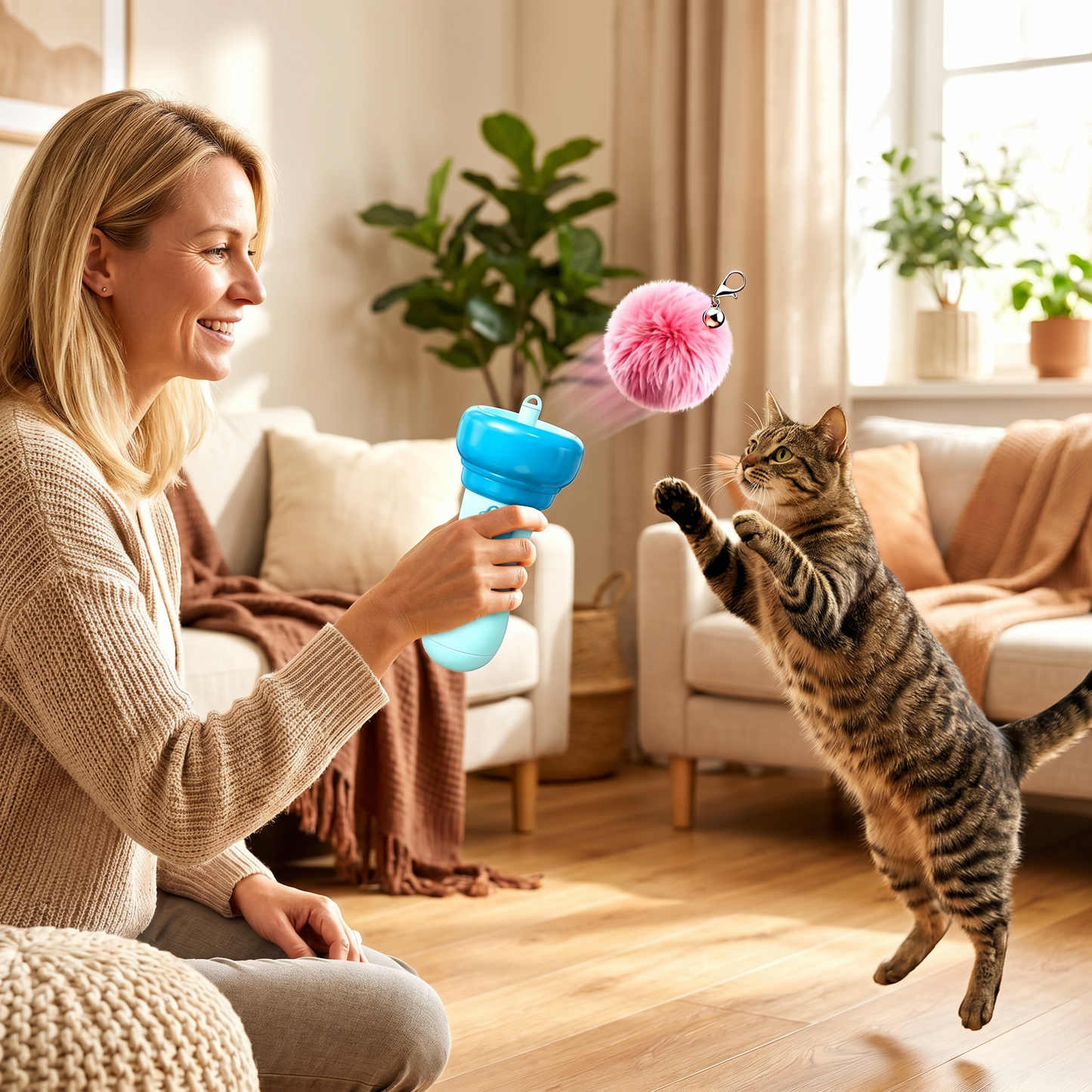 Interaktiver Pompon-Werfer „Tod“ für Katzen